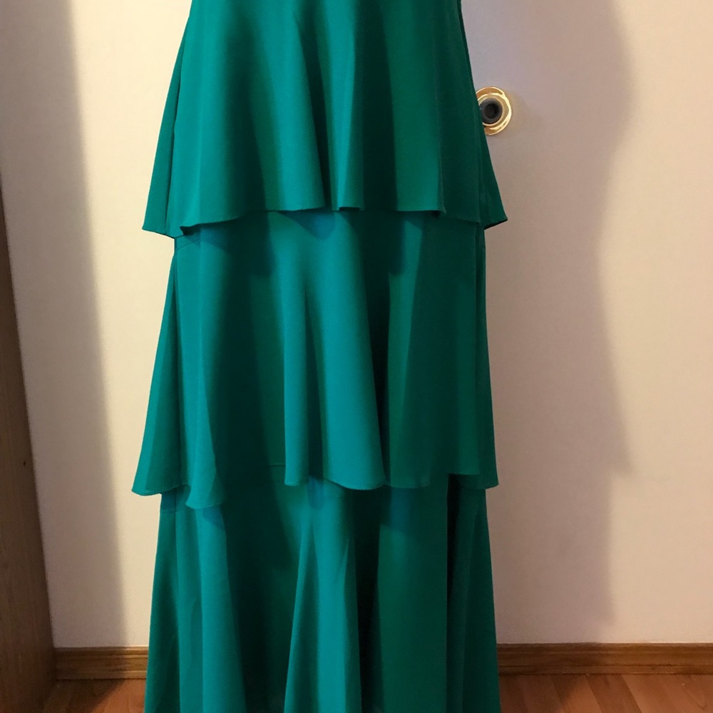 Belle Badgley Mischka Green Ruffle Sachs Dress - Picture 5 of 8